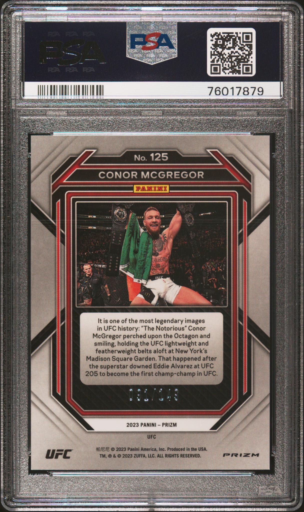 2023 Panini Prizm UFC Purple Prizm Conor McGregor #125 /149 PSA 10