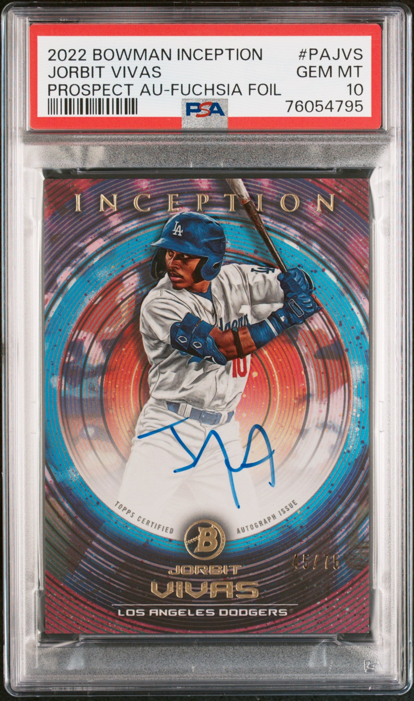 2022 Bowman Inception Fuchsia Foil Jorbit Vivas #PA-JVS Auto /75 PSA 10