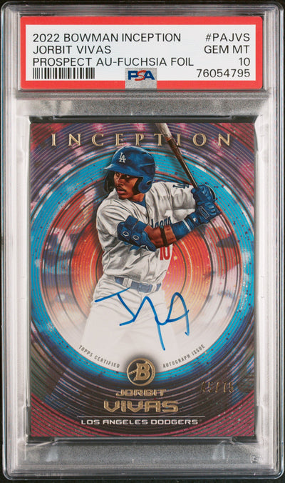 2022 Bowman Inception Jorbit Vivas #PA-JVS Fuchsia Foil Auto /75 PSA 10