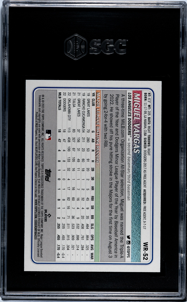 2023 Topps Big League #WR-52 Miguel Vargas Wrapper Redemption /99 SGC 8.5