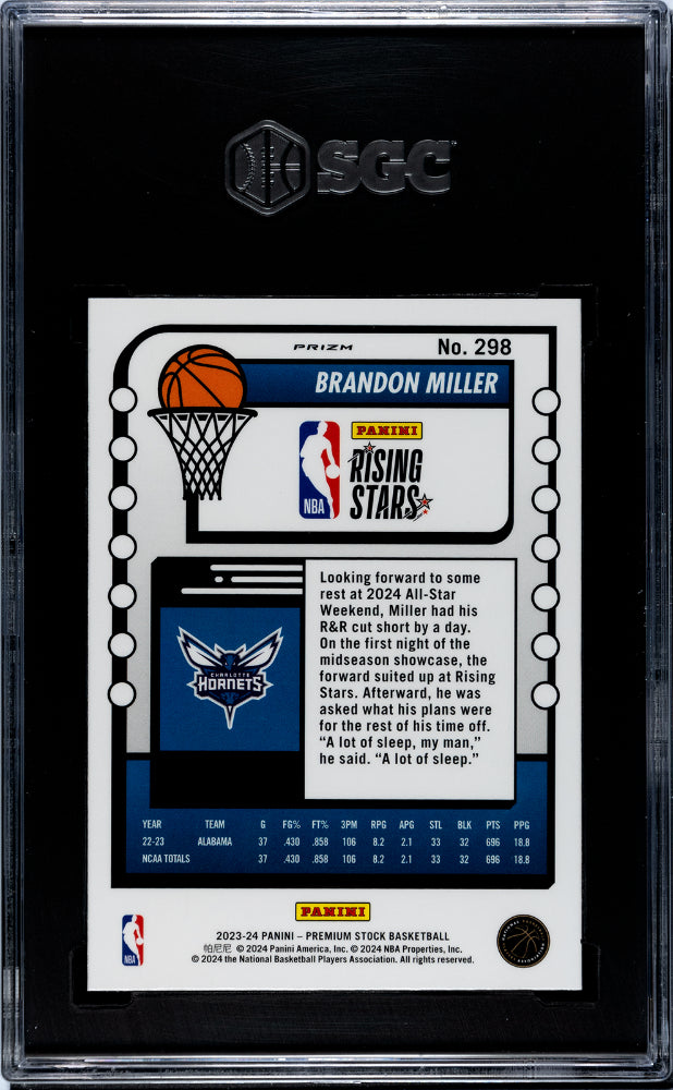 2023-24 Panini Hoops Premium Stock #298 Brandon Miller Ice Prizm SGC 10