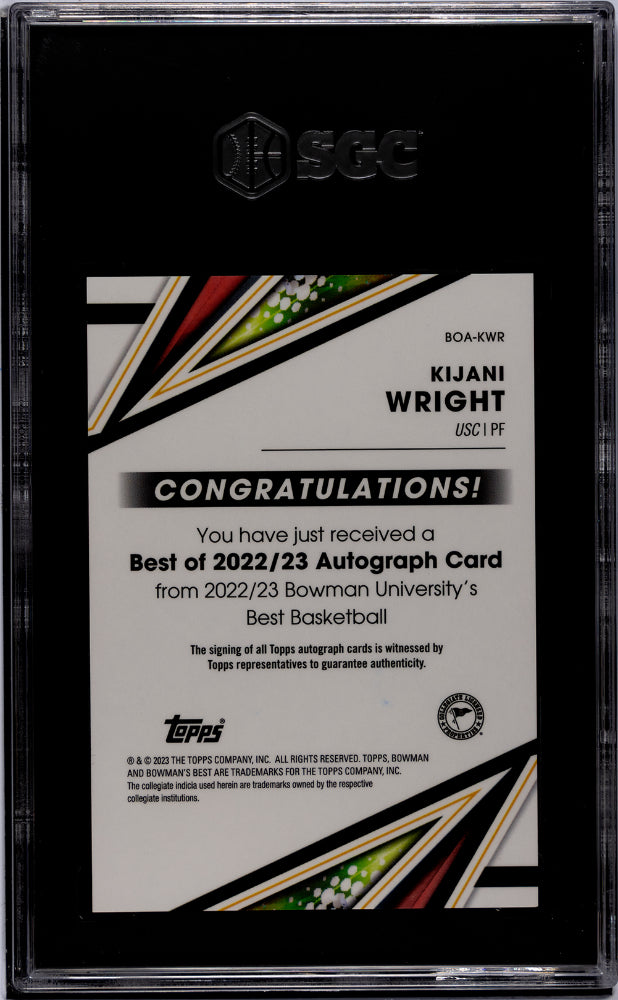 2022-23 Bowman University Best #BOA-KWR Kijani Wright Best of '22-'23, Auto. SGC 9.5