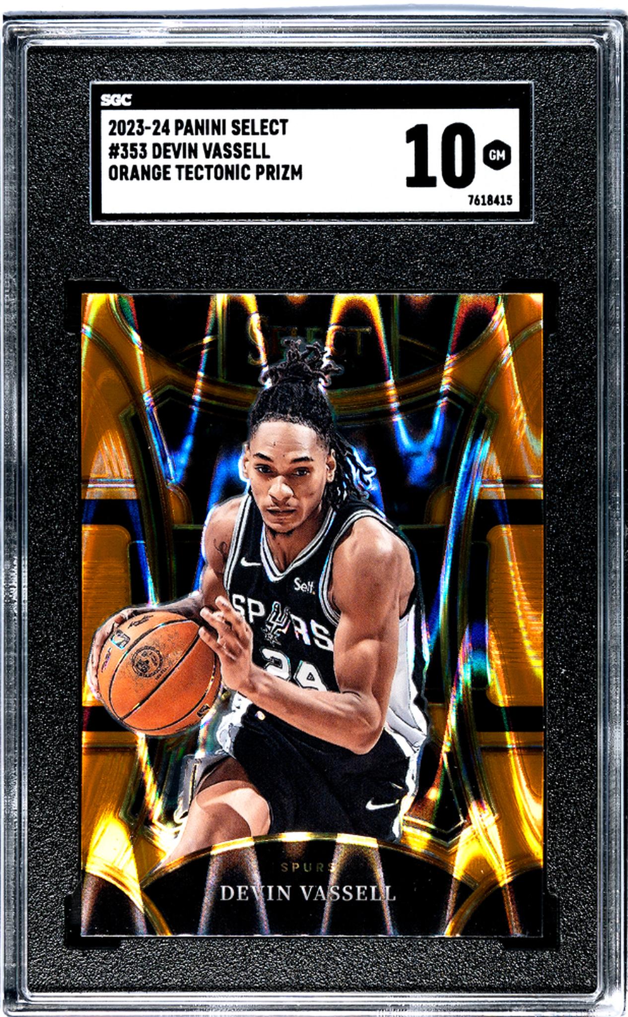 2023-24 Panini Select #353 Devin Vassell Orange Tectonic Prizm SGC 10