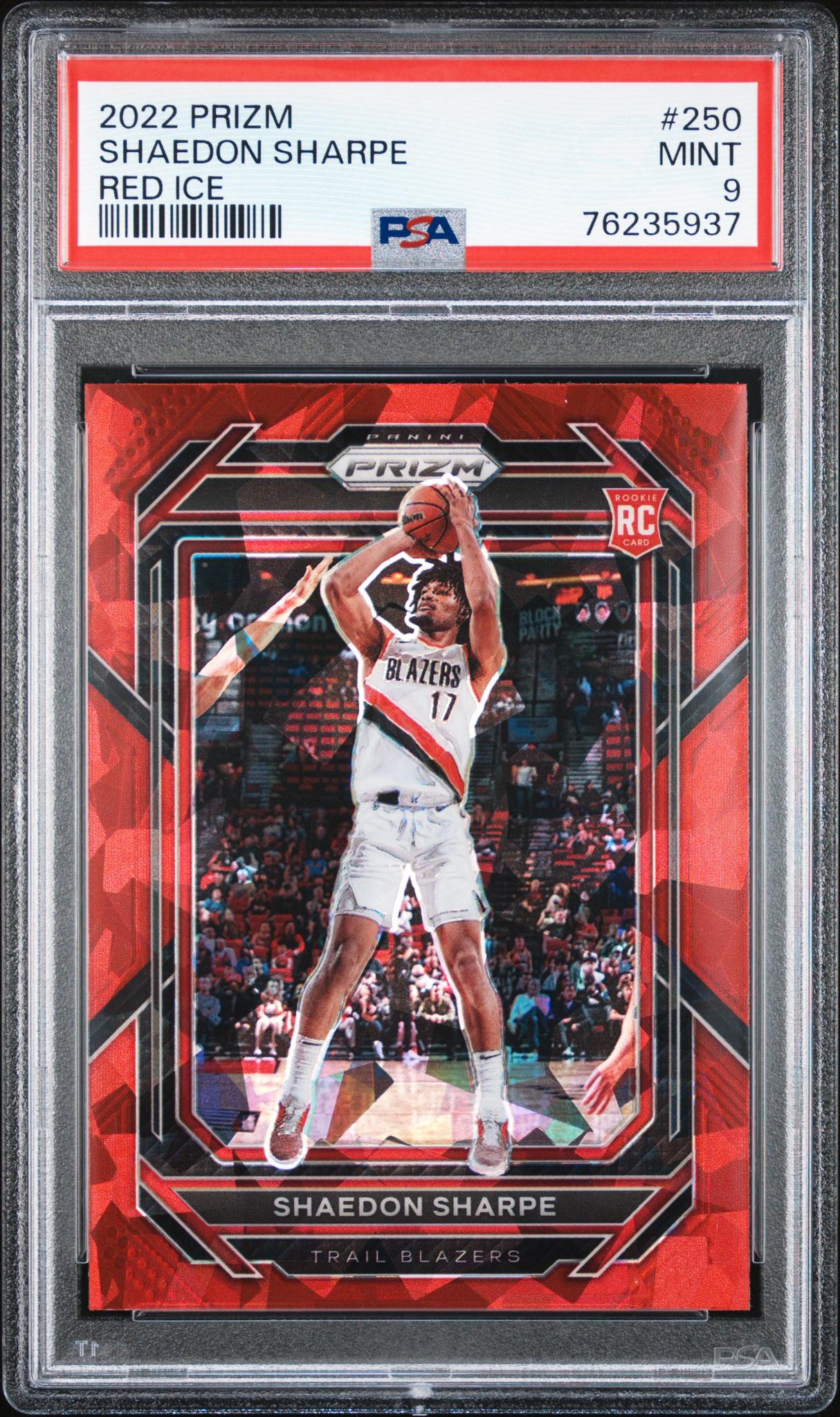 2022 Panini Prizm Red Ice Shaedon Sharpe #250 RC PSA 9