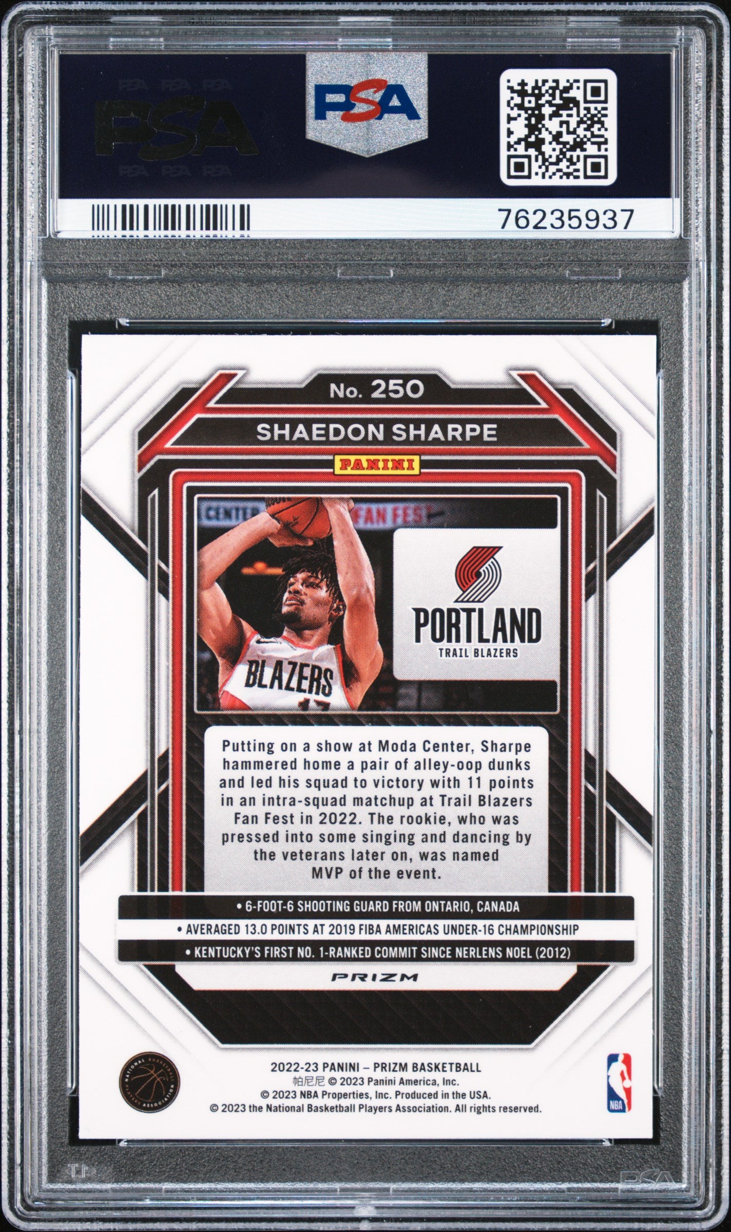 2022 Panini Prizm Red Ice Shaedon Sharpe #250 RC PSA 9