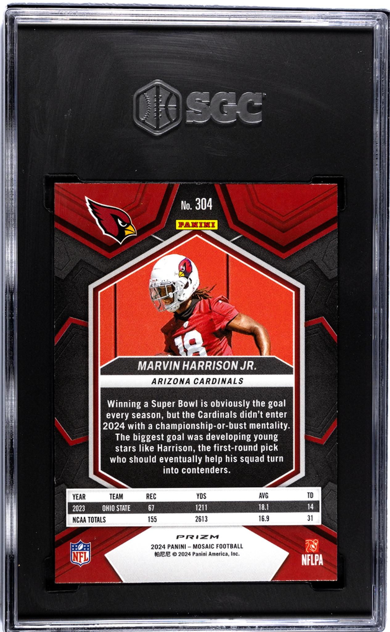 2024 Panini Mosaic #304 Marvin Harrison Jr. Green Prizm SGC 10