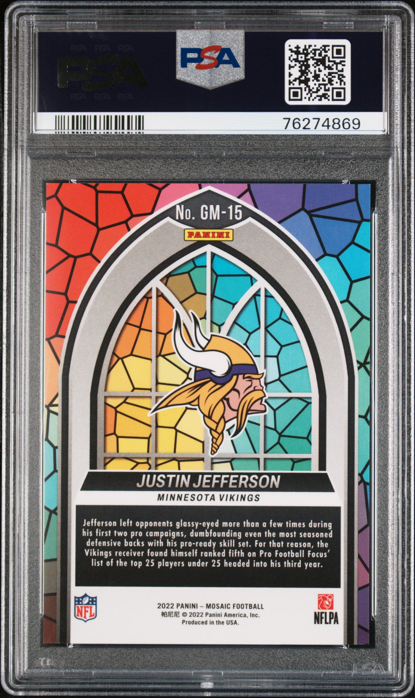 2022 Panini Mosaic Glass Mosaic Justin Jefferson #15 PSA 10