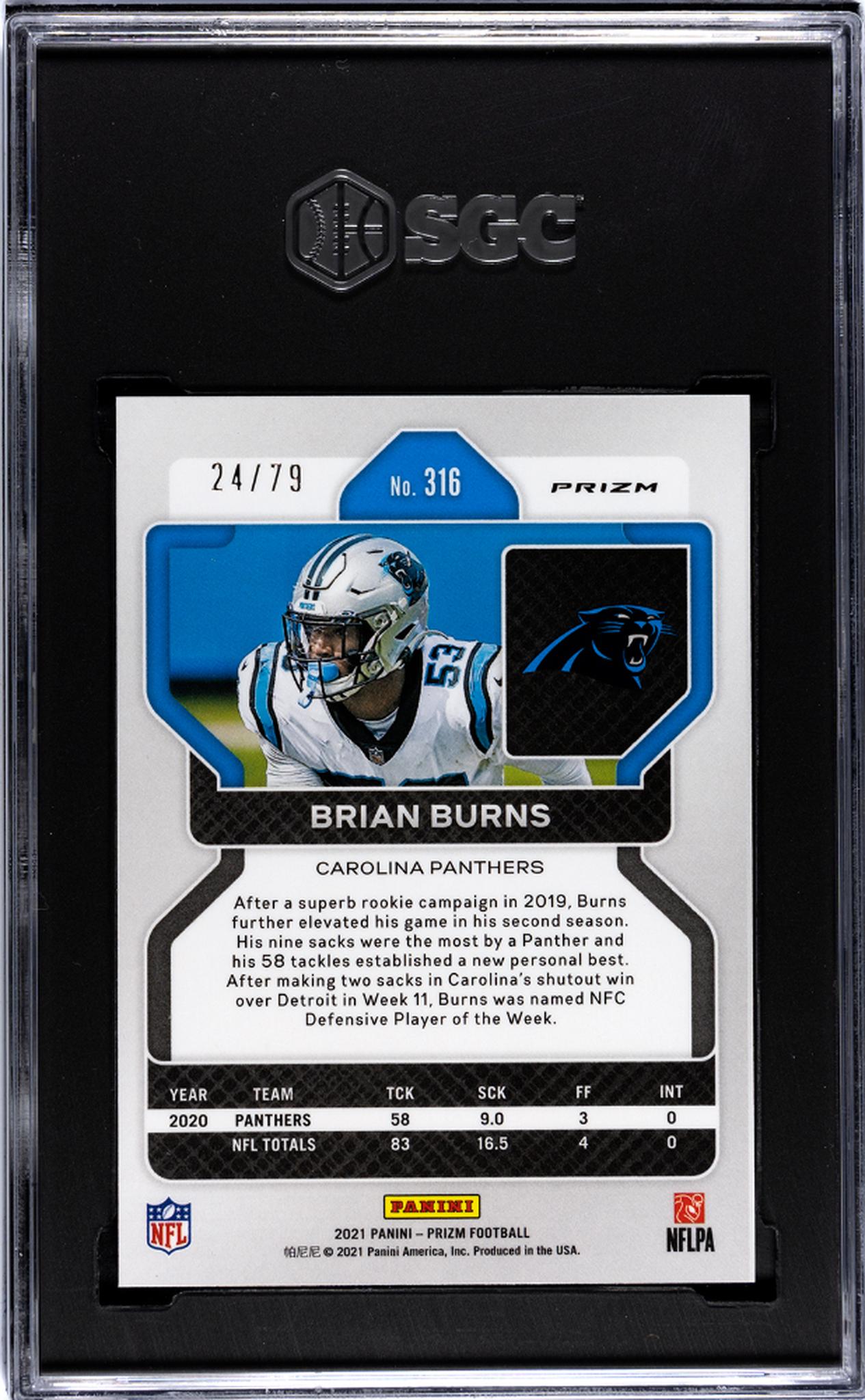 2021 Panini Prizm #316 Brian Burns Blue No Huddle Prizm 24/79 SGC 9.5