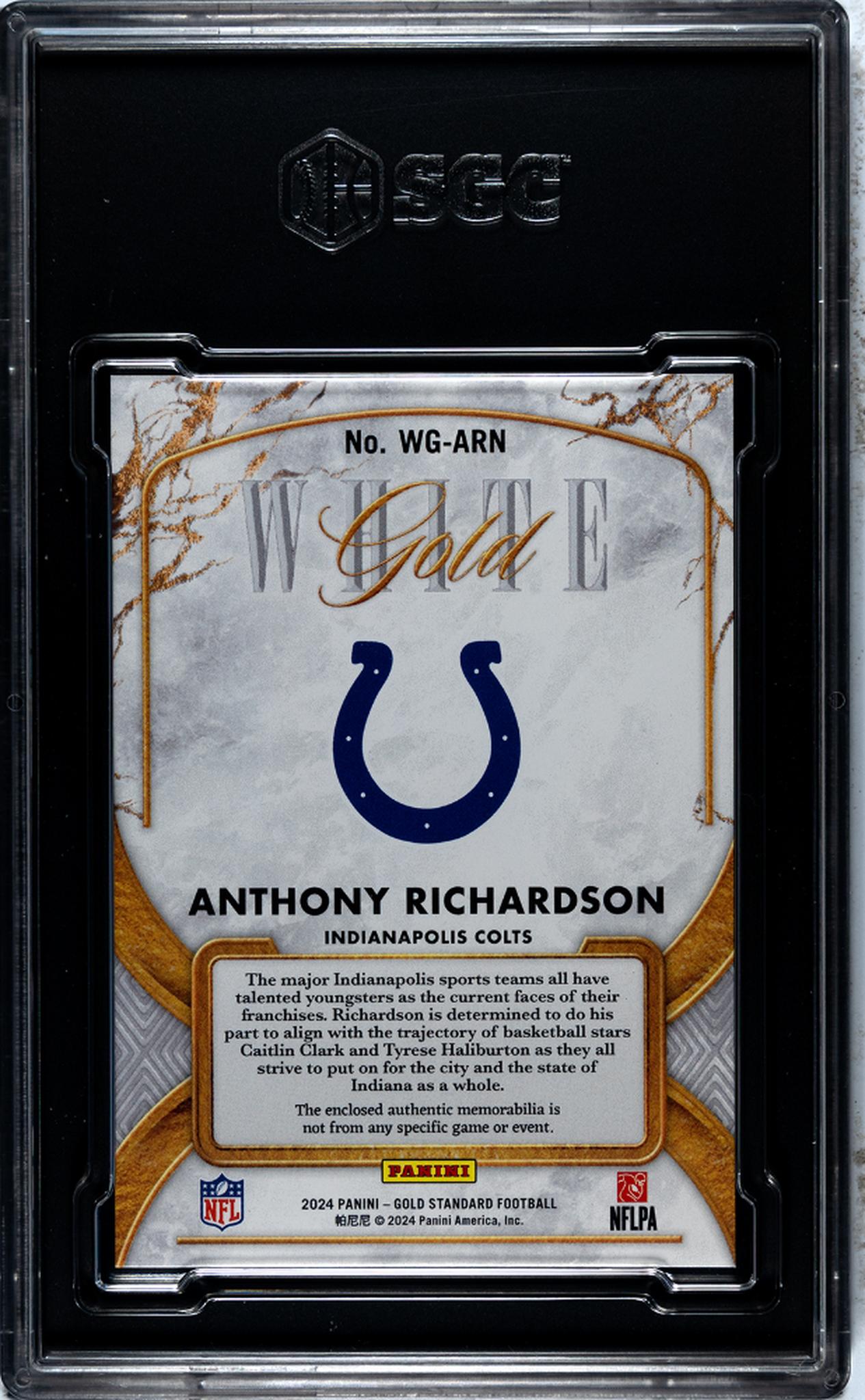 2024 Panini Gold Standard #WG-ARN Anthony Richardson White Gold Mat. 150/299 SGC 9