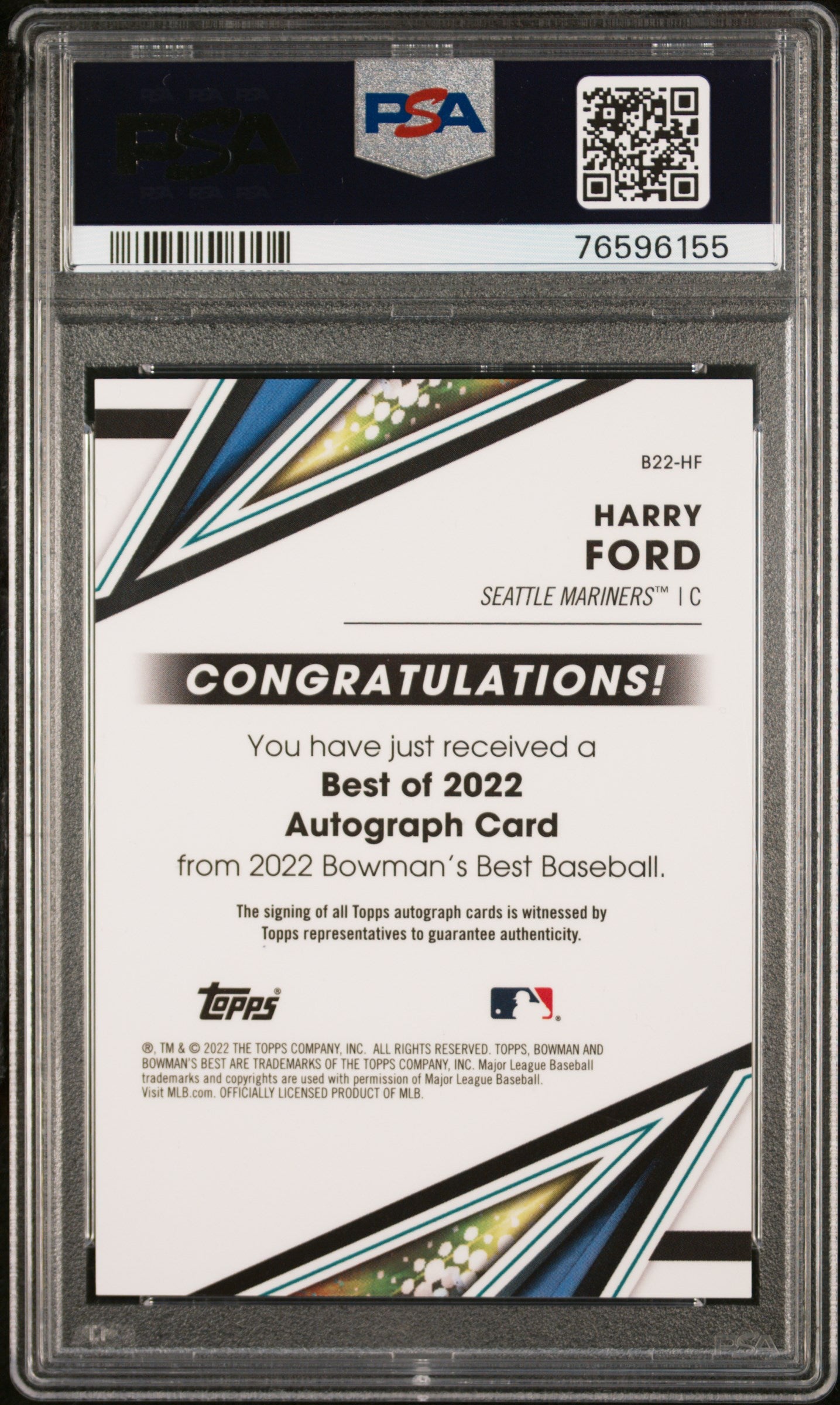 2022 Bowman's Best Best of '22 Autographs Harry Ford #B22-HF PSA 10