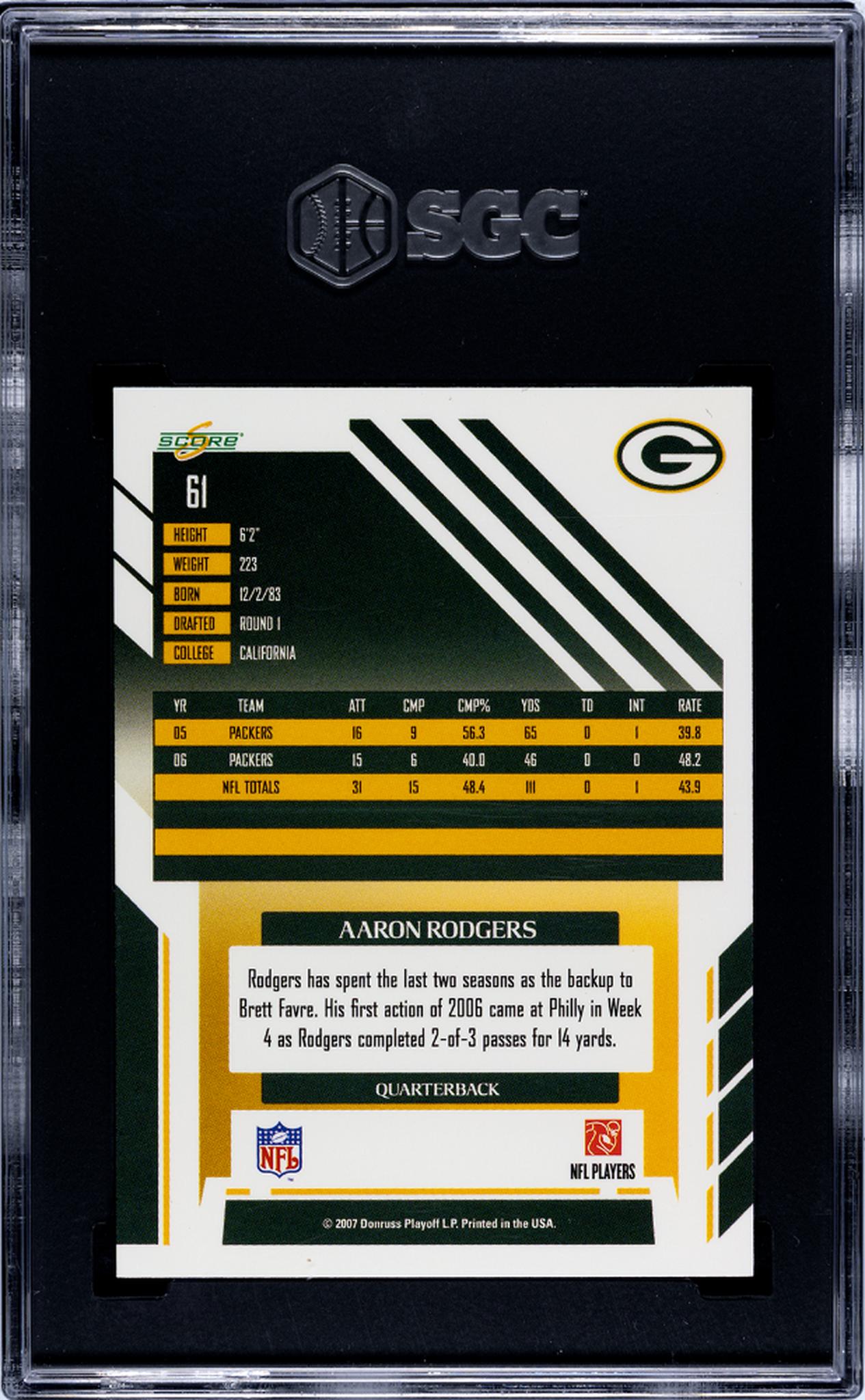 2007 Score Aaron Rodgers #61 SGC 8