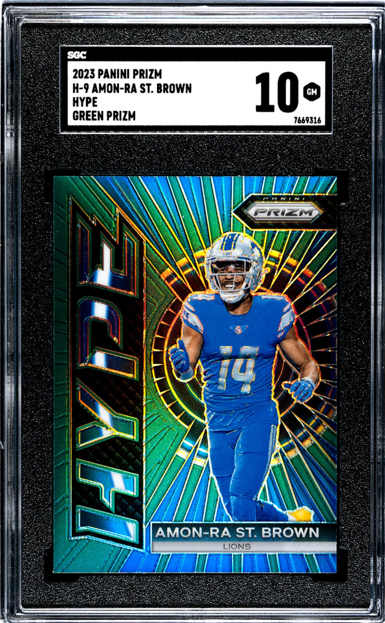 2023 Panini Prizm #H-9 Amon-Ra St. Brown Hype Green Prizm SGC 10