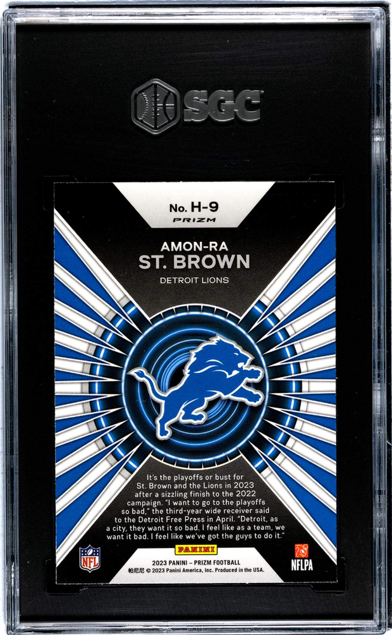 2023 Panini Prizm #H-9 Amon-Ra St. Brown Hype Green Prizm SGC 10