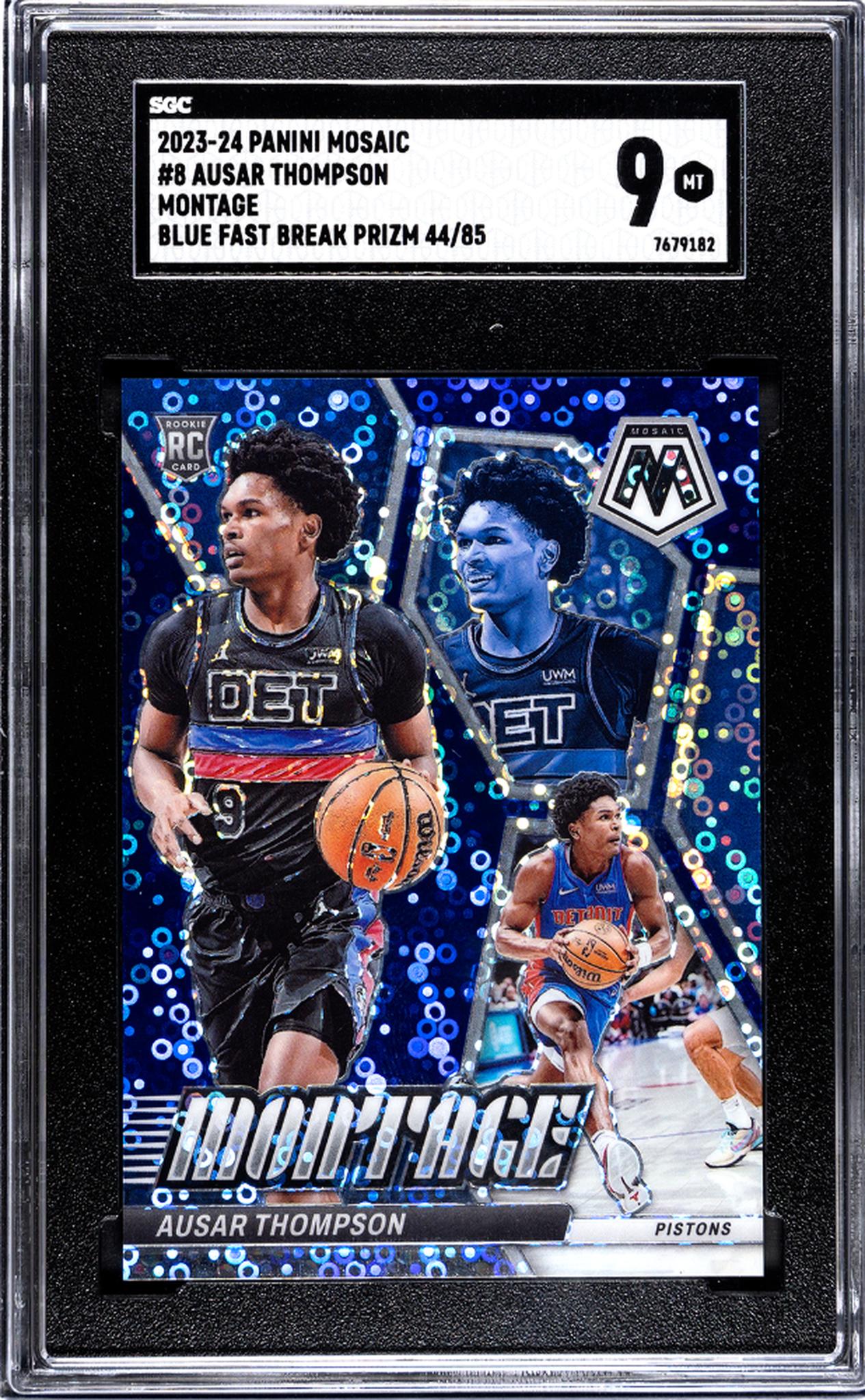 2023-24 Panini Mosaic Montage Blue Fast Break Ausar Thompson #8 RC /85 SGC 9