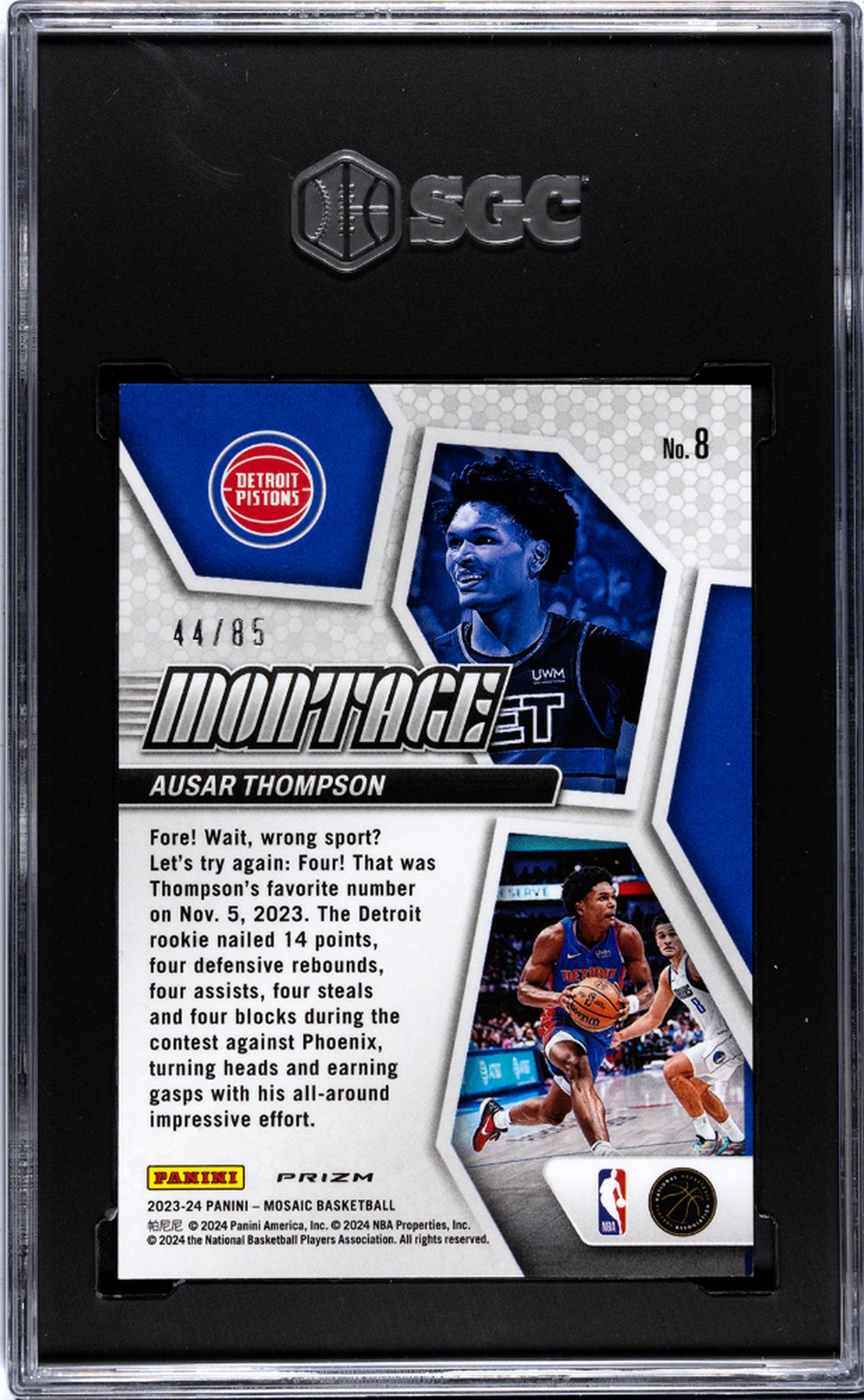 2023-24 Panini Mosaic Montage Blue Fast Break Ausar Thompson #8 RC /85 SGC 9