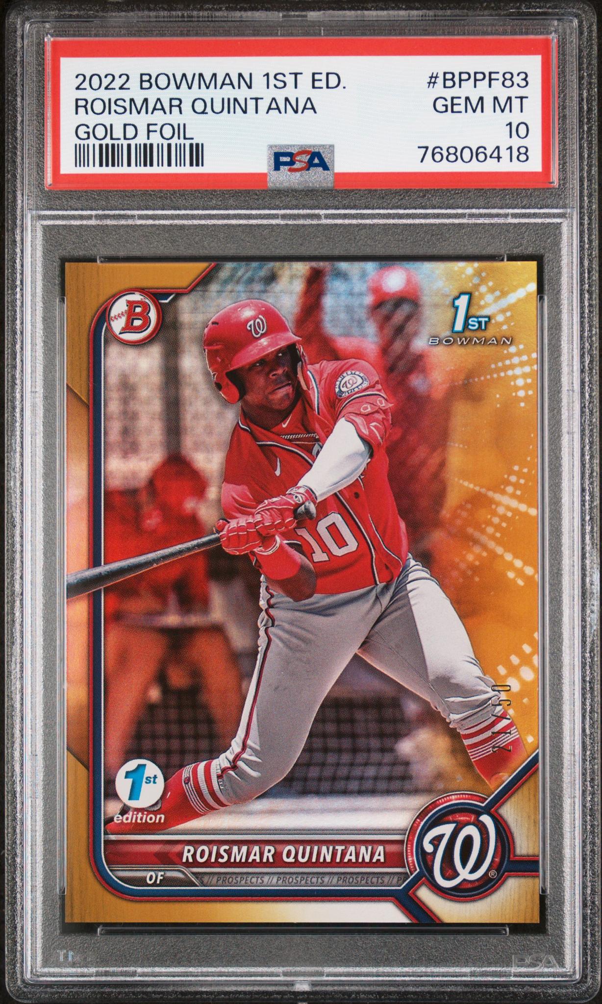 2022 Bowman 1st Edition Gold Foil Roismar Quintana #BPPF83 PSA 10