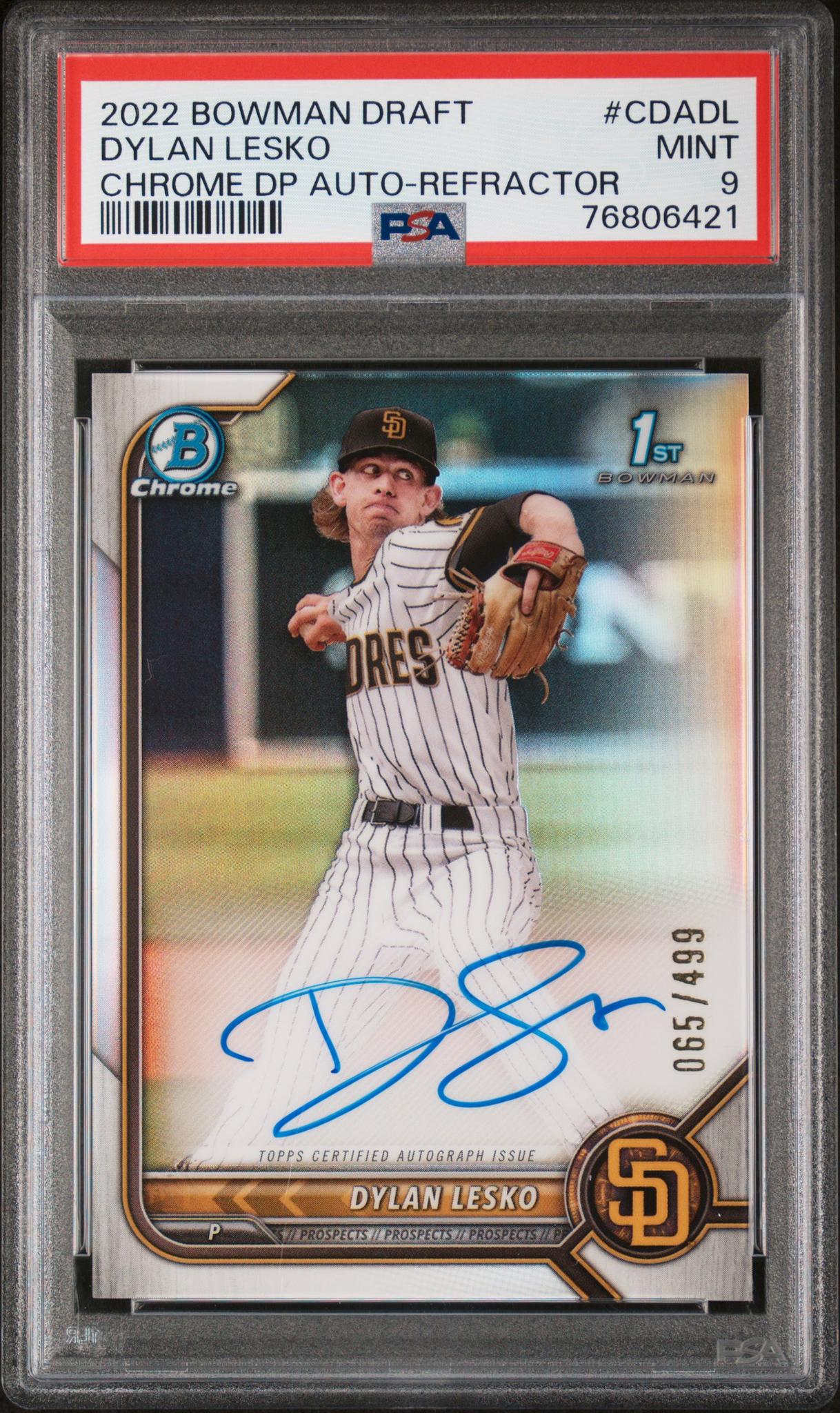 2022 Bowman Draft Chrome Refractor Dylan Lesko #CDA-DL Auto /499 PSA 9