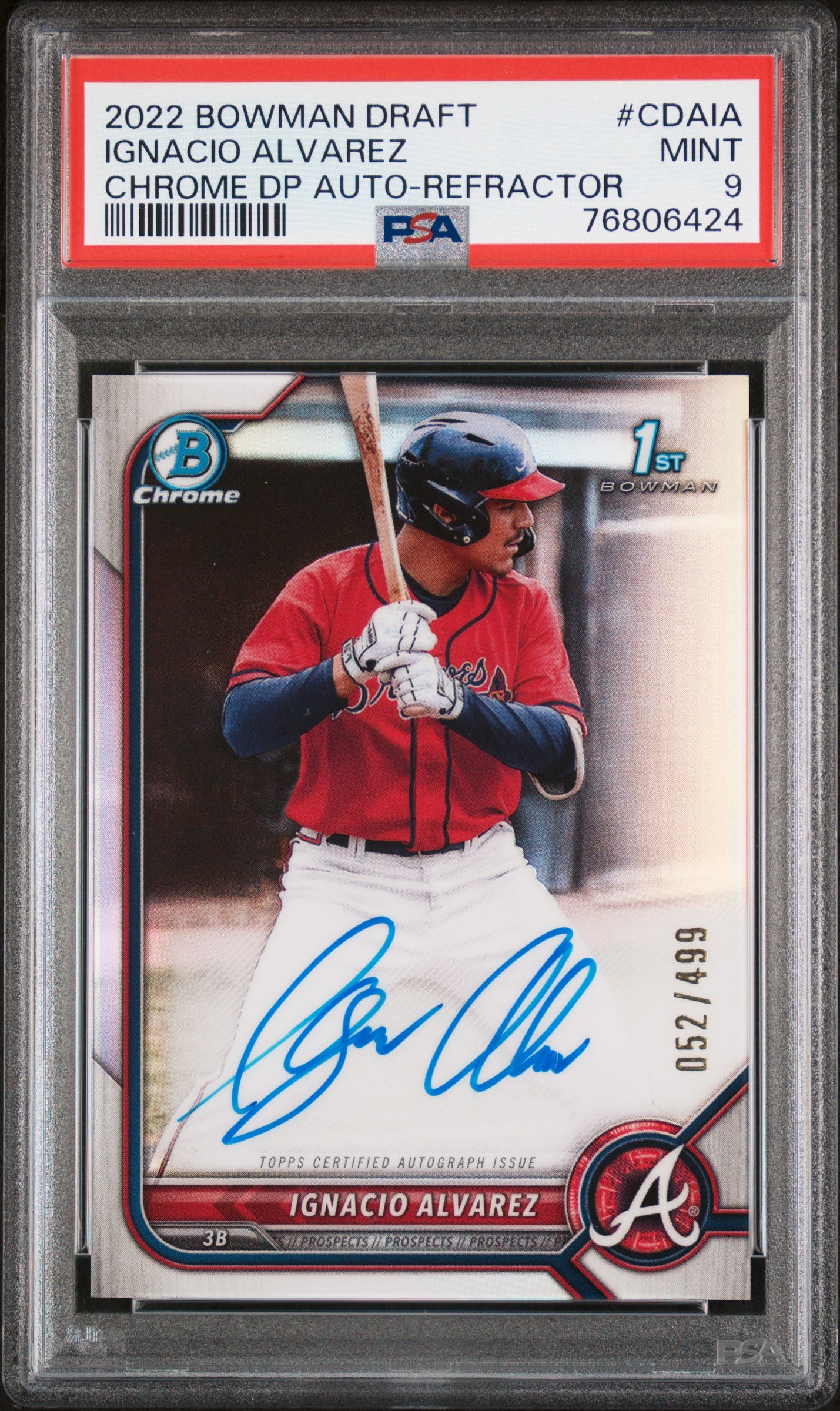2022 Bowman Draft Chrome DP Refractor Ignacio Alvarez #CDA-IA Auto /499 PSA 9