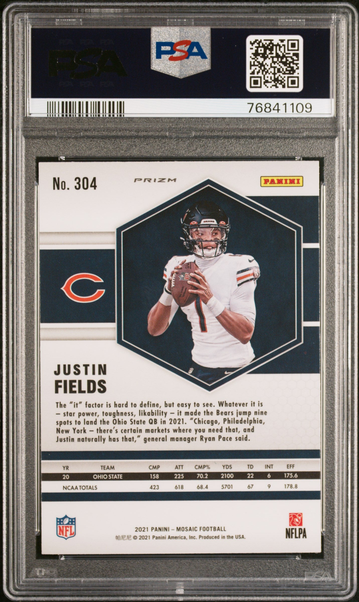 2021 Panini Mosaic Green Mosaic Justin Fields #304 RC PSA 9