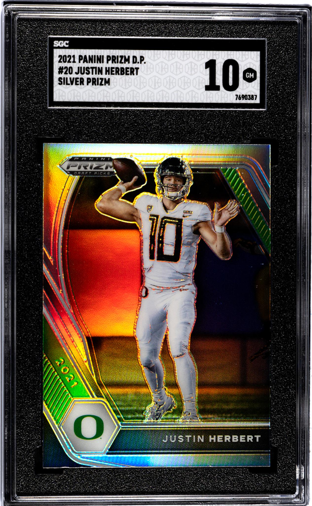 2021 Panini Prizm Draft Picks #20 Justin Herbert Silver Prizm SGC 10