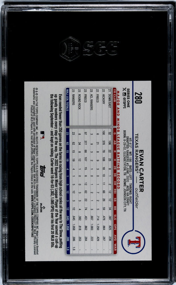 2024 Topps Series 1 Evan Carter #280 RC SGC 10