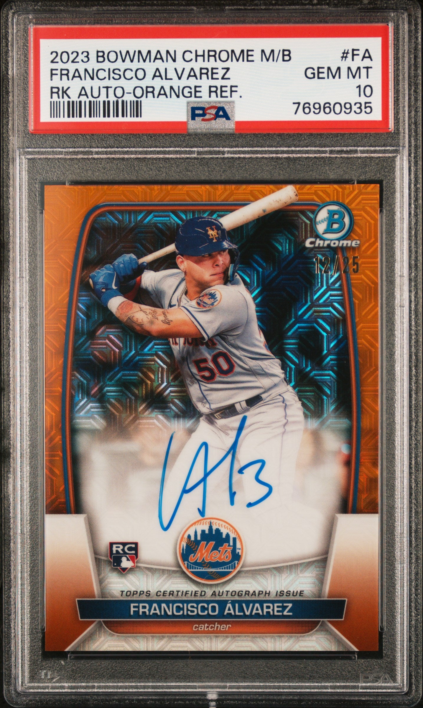 2023 Bowman Mega Box Chrome Rookies Autographs Rk Auto-Orange Ref. Francisco Alvarez #FA /25 PSA 10