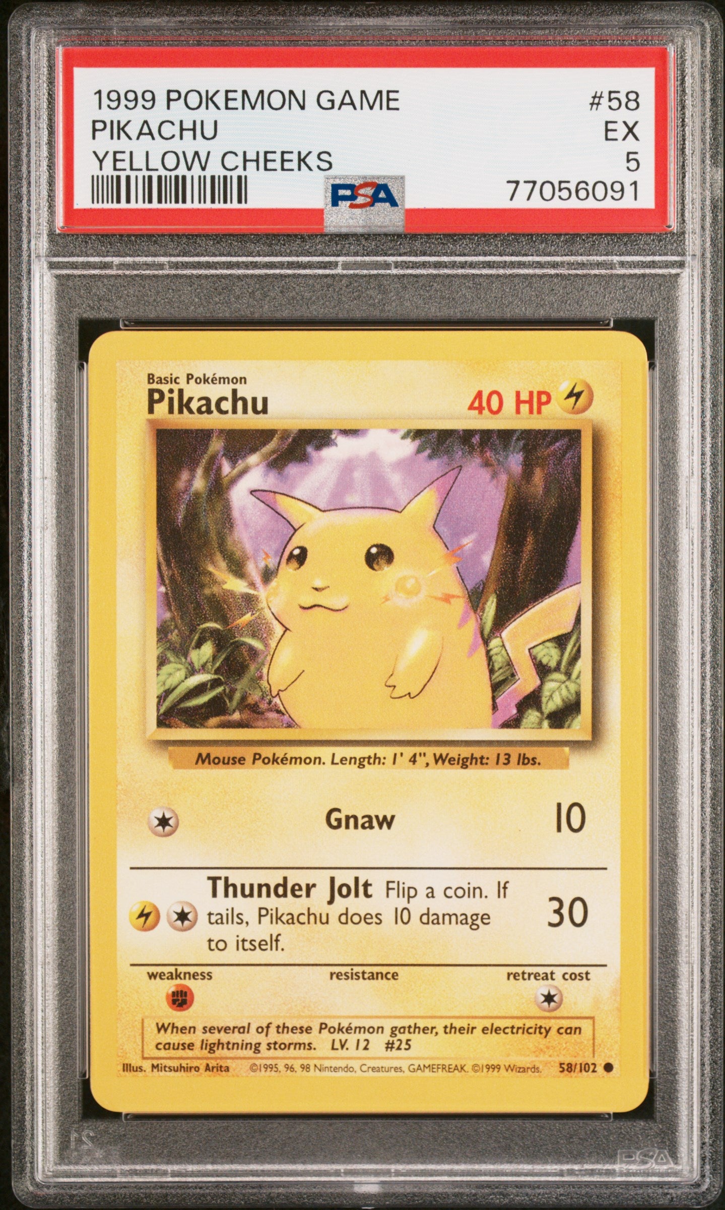 1999 Pokemon Base Set Yellow Cheeks Pikachu #58 PSA 5