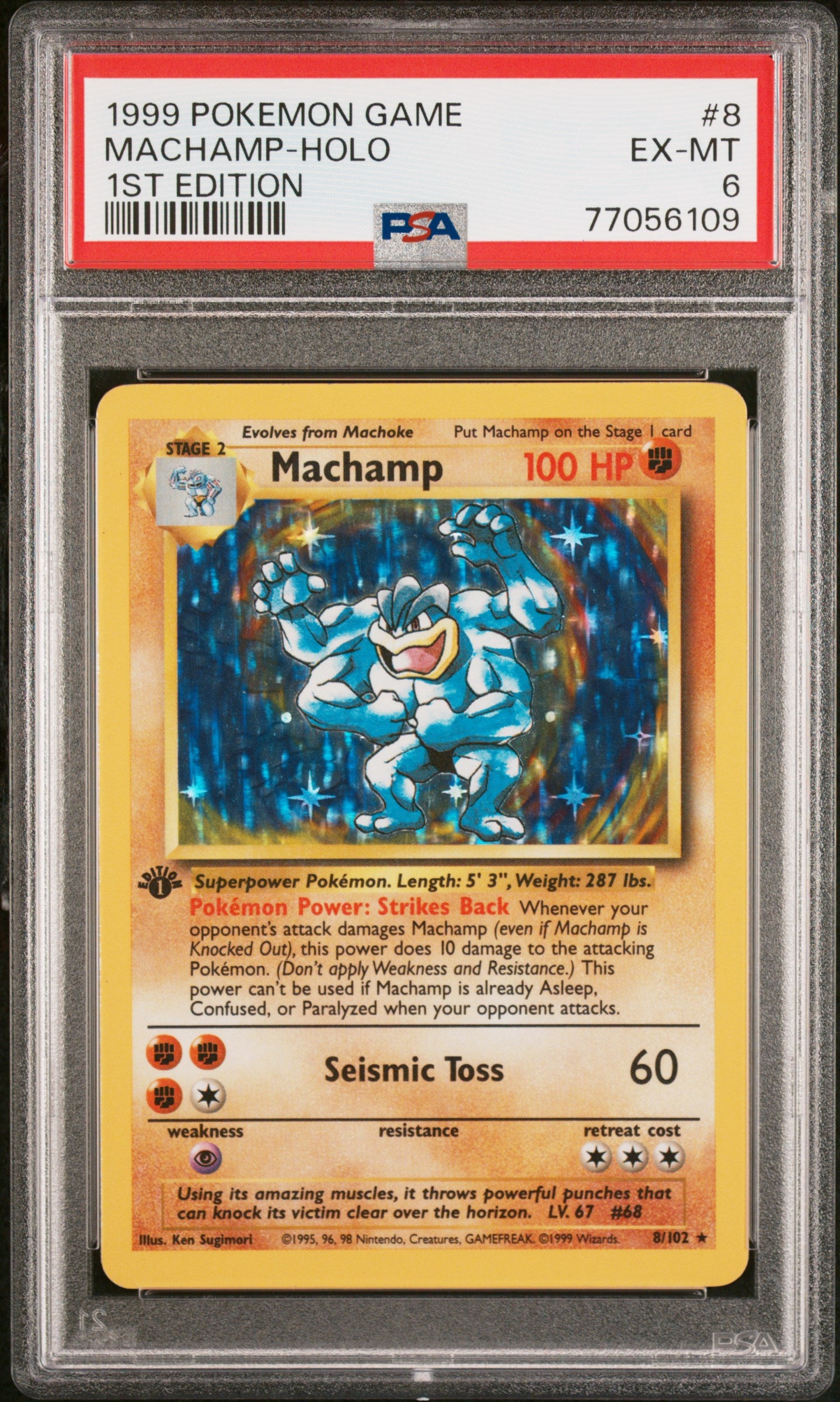 1999 Pokemon Base Set Holo 1st Edition Machamp #8 PSA 6
