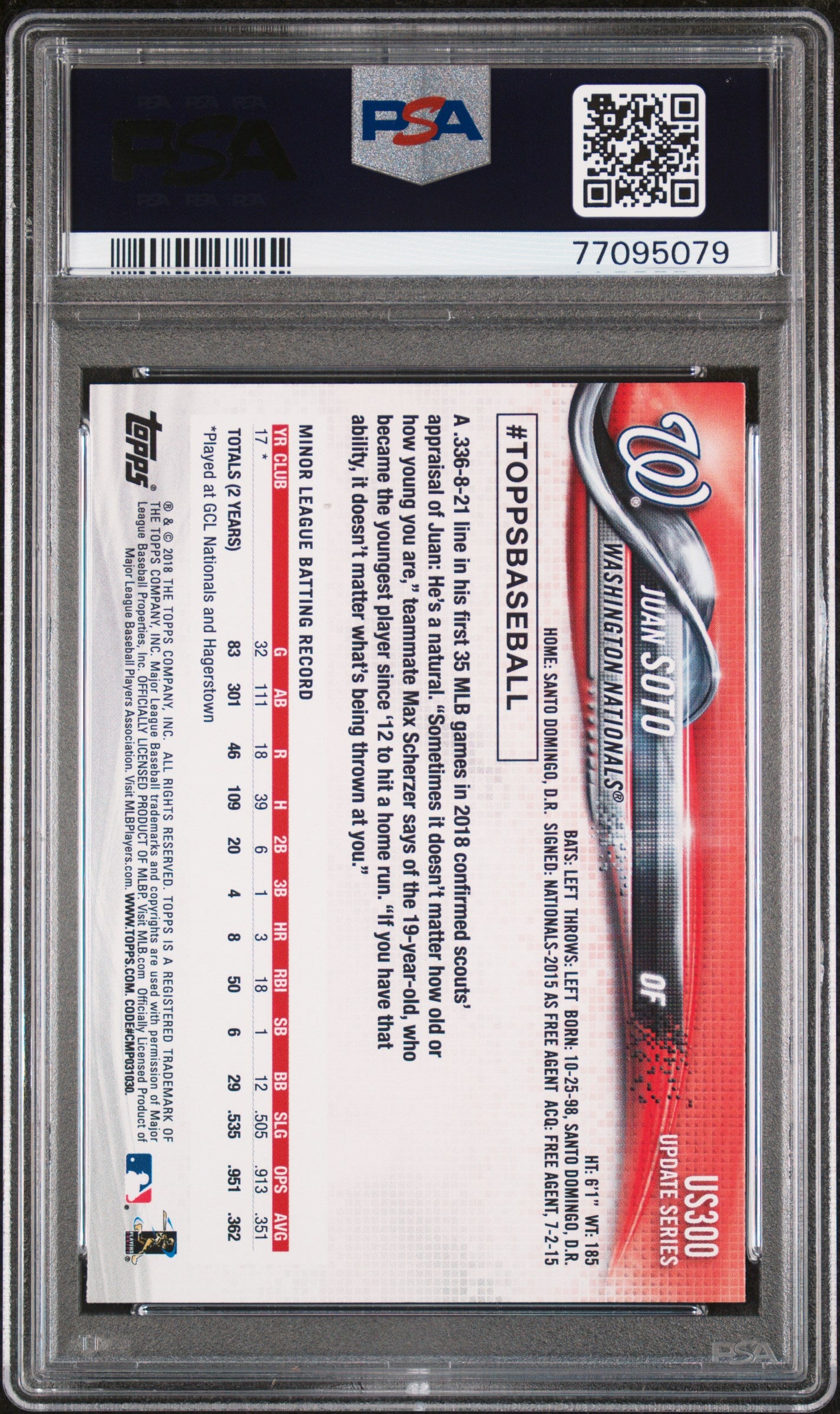 2018 Topps Update Juan Soto #US300 RC PSA 9