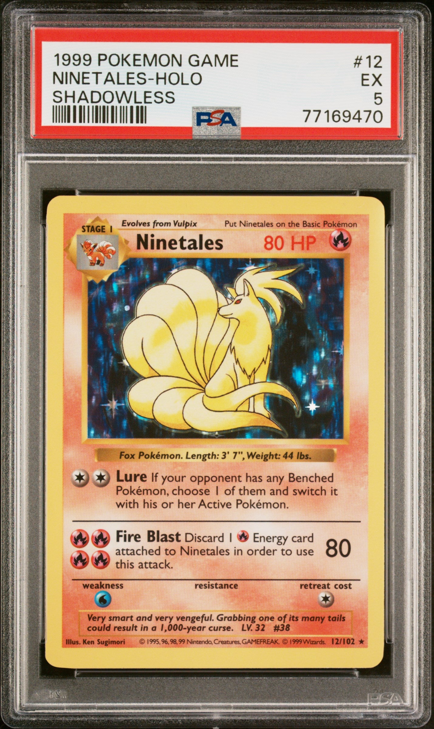 1999 Pokemon #12/102 Ninetales Shadowless PSA 5