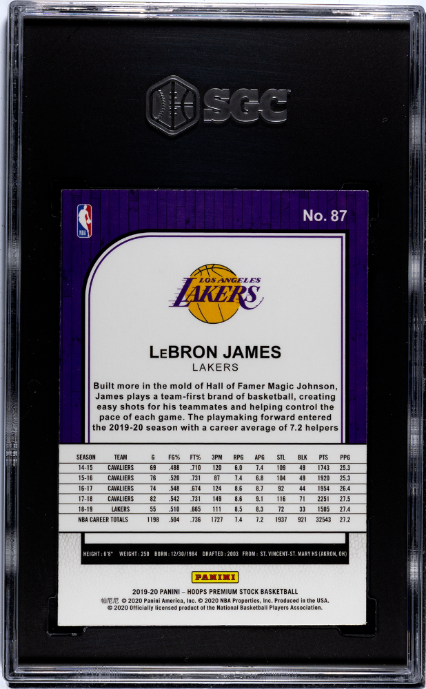 2019-20 Panini Hoops Premium Stock #87 Lebron James SGC 9