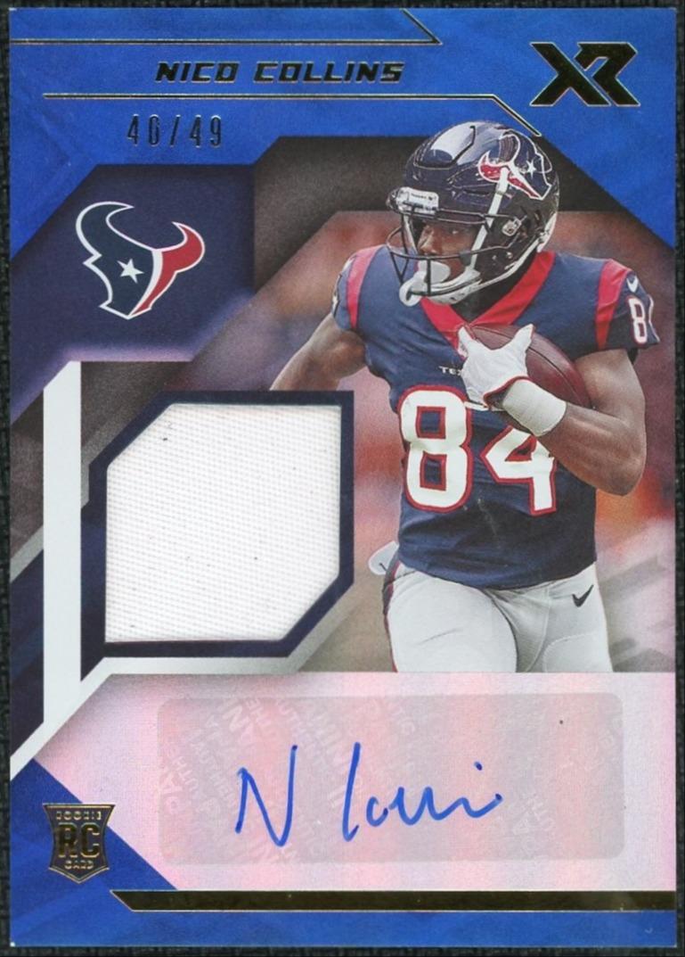 2021 Panini XR #RSA-NCO Nico Collins Blue Rookie Patch Auto /49
