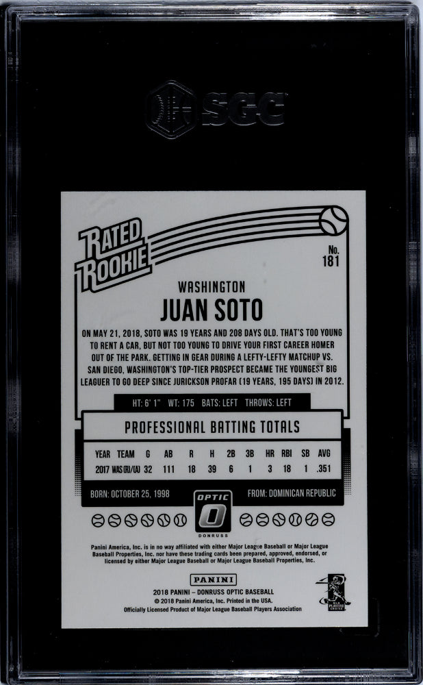 2018 Donruss Optic #181 Juan Soto Rated Rookie SGC 9.5