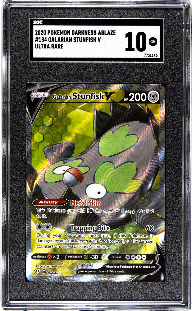 2020 Pokémon Darkness Ablaze Galarian Stunfisk V #184 Ultra Rare SGC 10