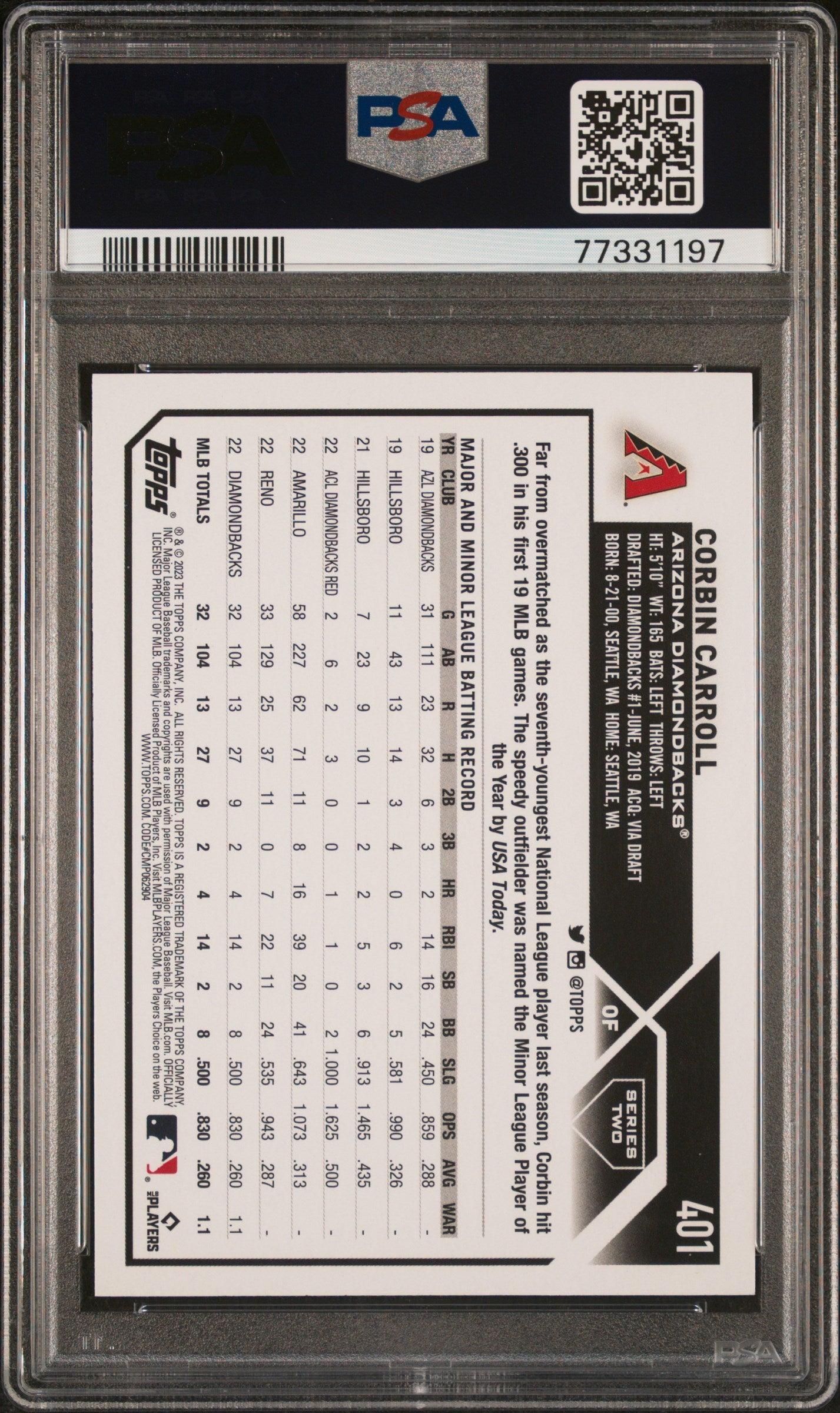 2023 Topps #401 Corbin Carroll PSA 10