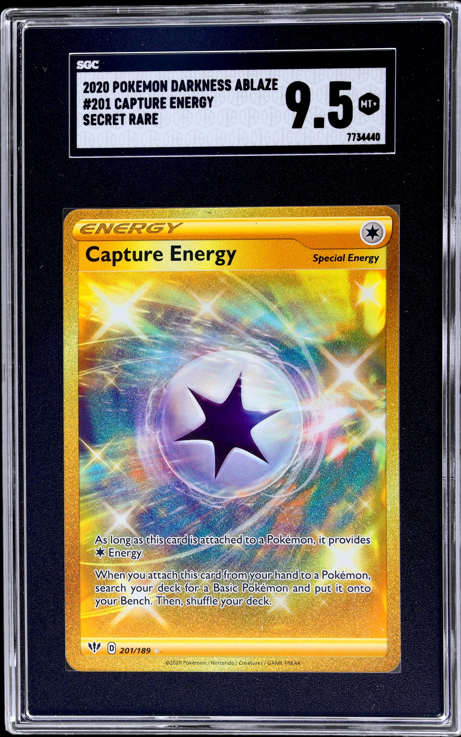 2020 Pokémon Darkness Ablaze Capture Energy Secret Rare #201 SGC 9.5