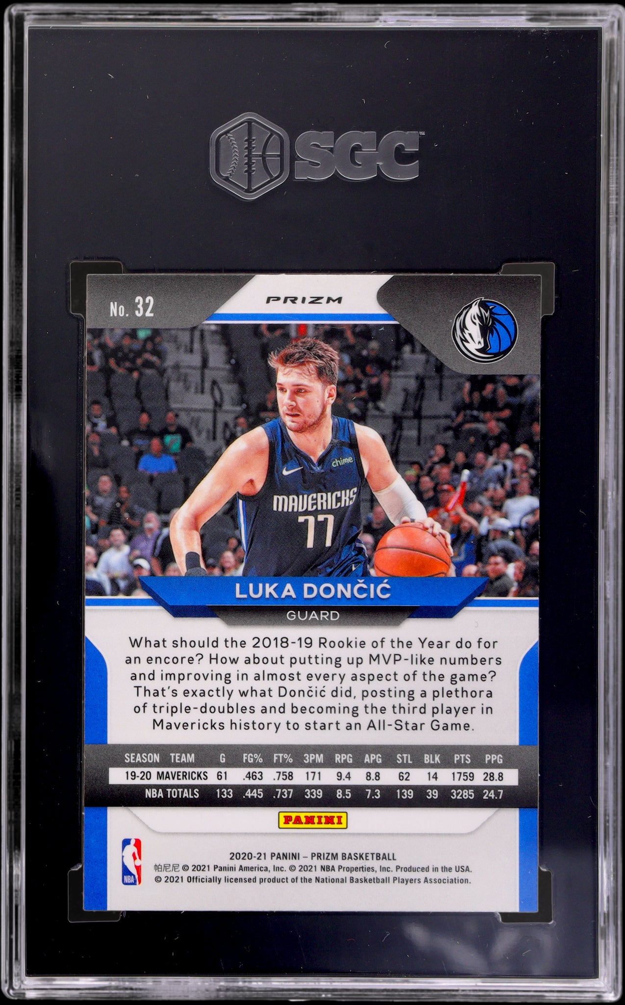 2020 Panini Prizm Red Ice Prizm Luka Doncic #32 SGC 9.5