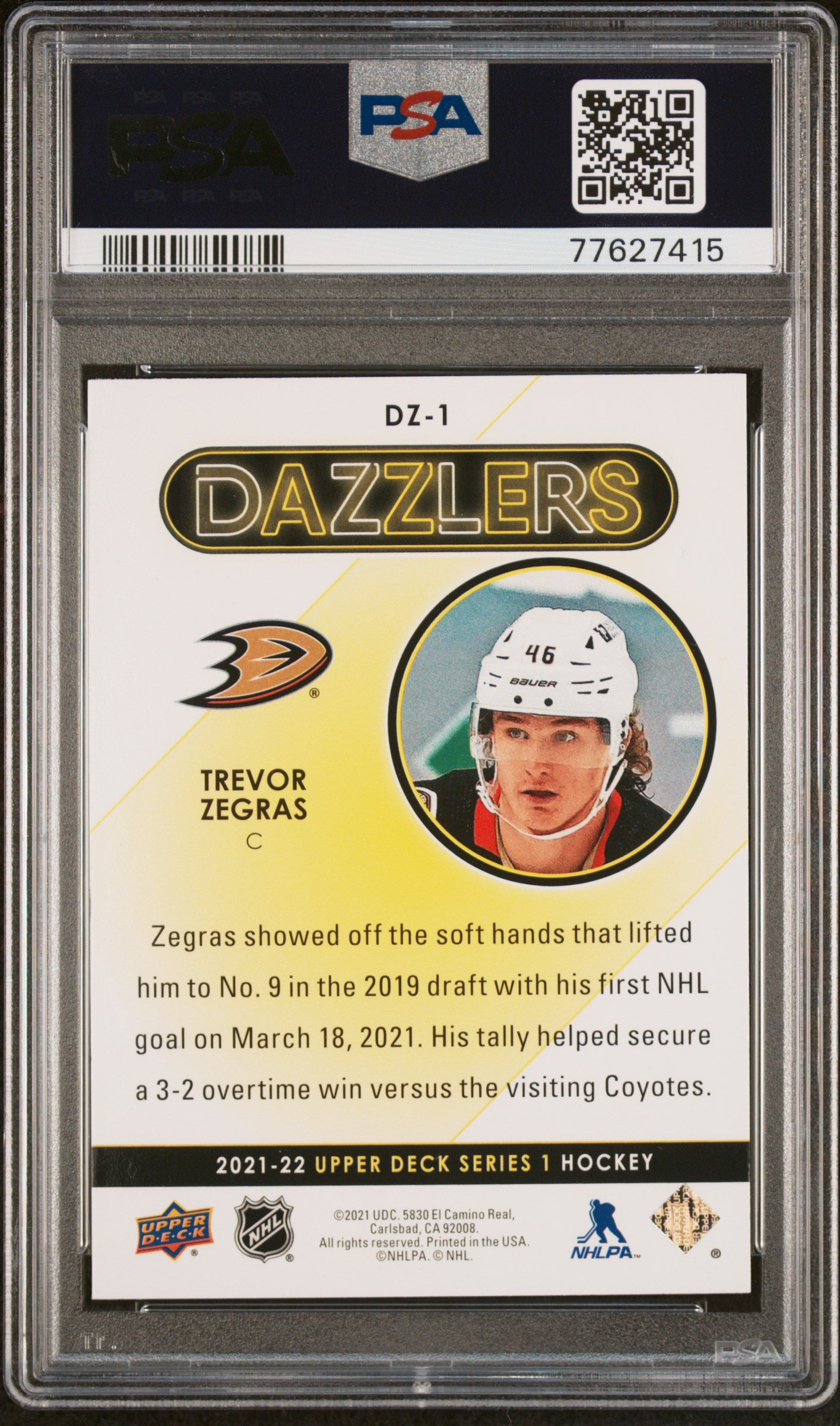 2021 Upper Deck Dazzlers Red Trevor Zegras #DZ1 PSA 10