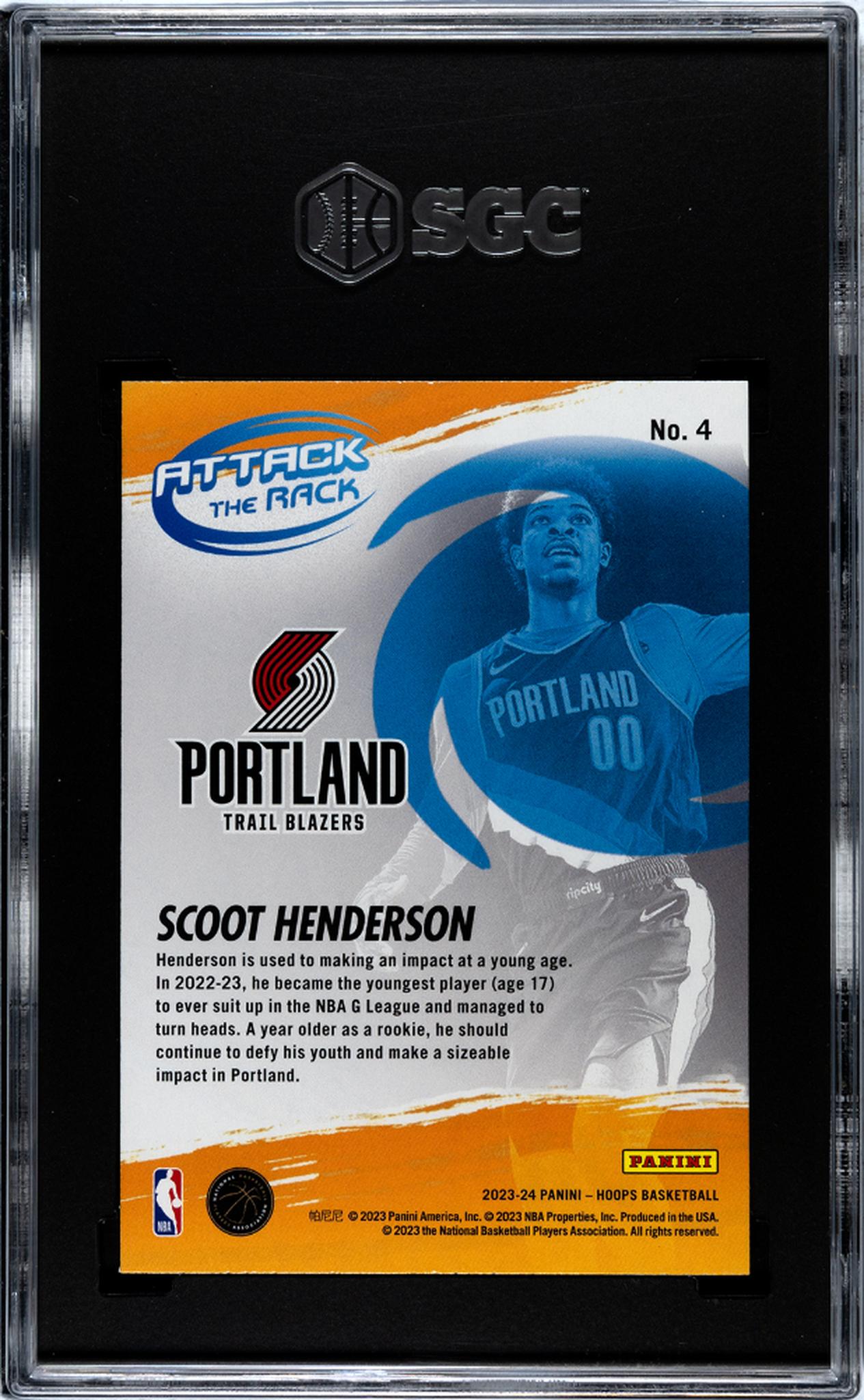 2023-24 Panini Hoops #4 Scoot Henderson Attack The Rack SGC 9.5
