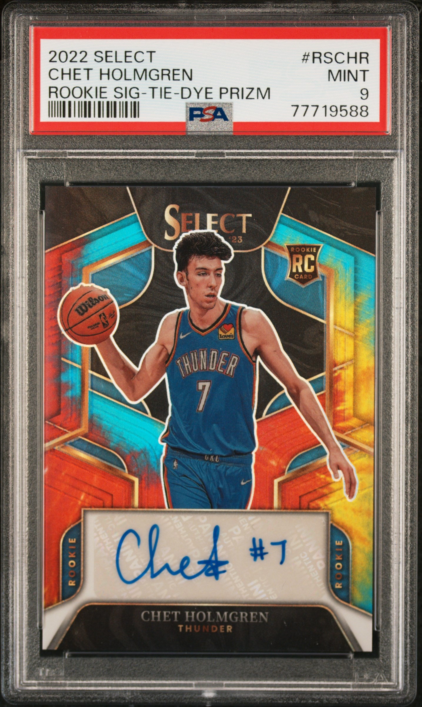 2022-23 Panini Select Rookie Sig Tie-Dye Chet Holmgren #RS-CHR RC Auto /25 PSA 9