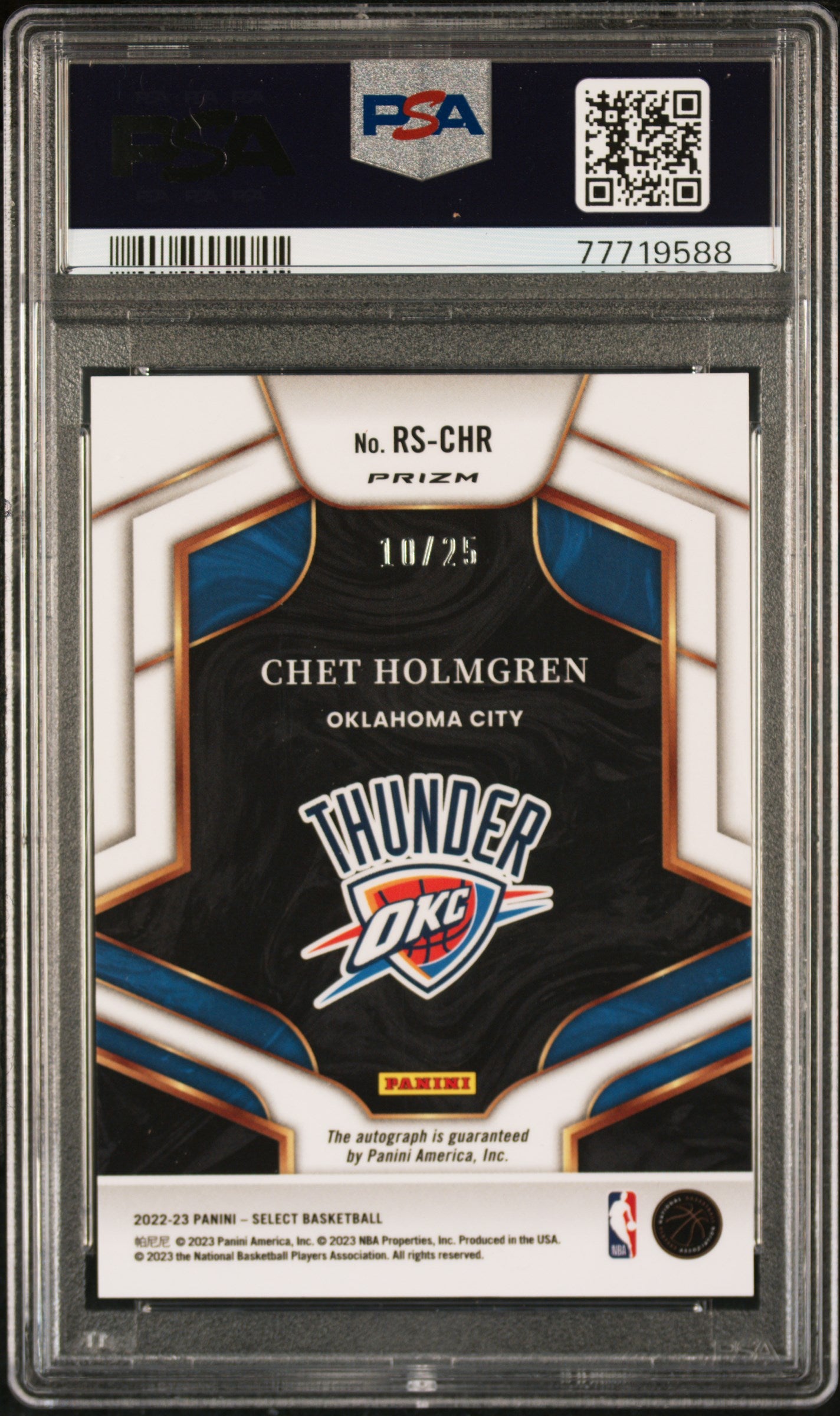 2022-23 Panini Select Rookie Sig Tie-Dye Chet Holmgren #RS-CHR RC Auto /25 PSA 9