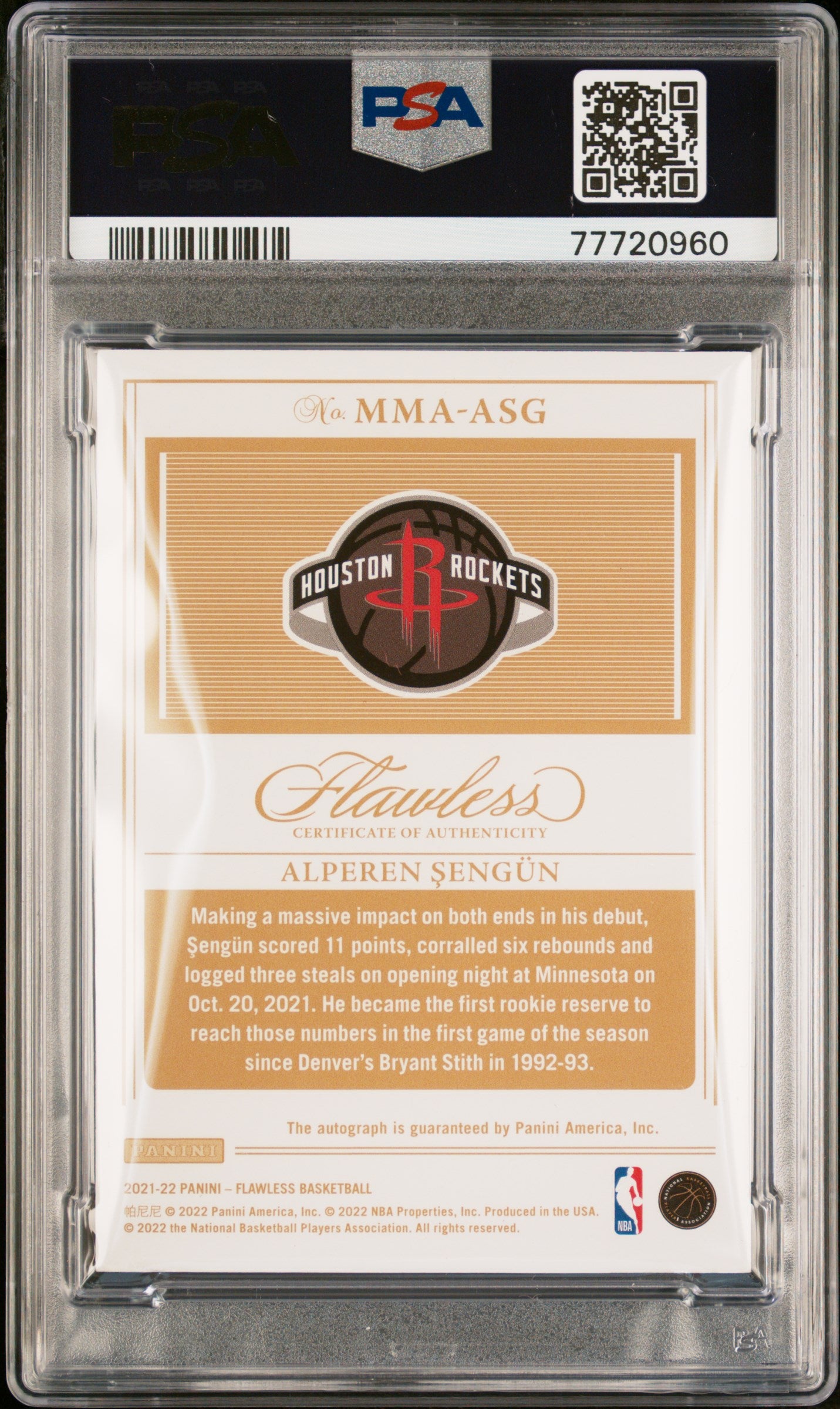 2021 Panini Flawless Momentous Autograph Alperen Sengun #MMA-ASG Auto /25 PSA 7