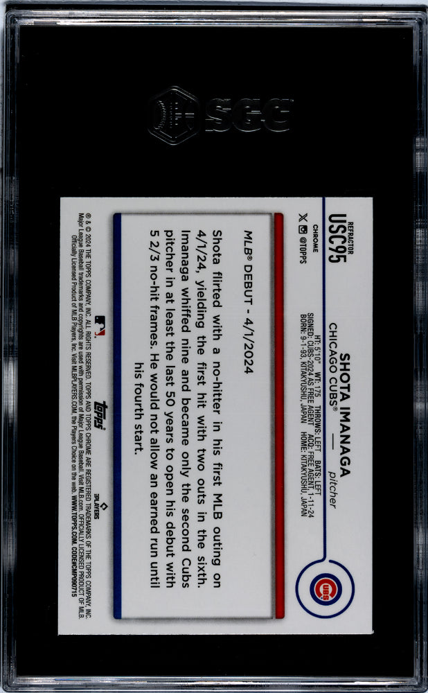 2024 Topps Chrome Update Prism Refractor Shota Imanaga #USC95 RC SGC 8.5