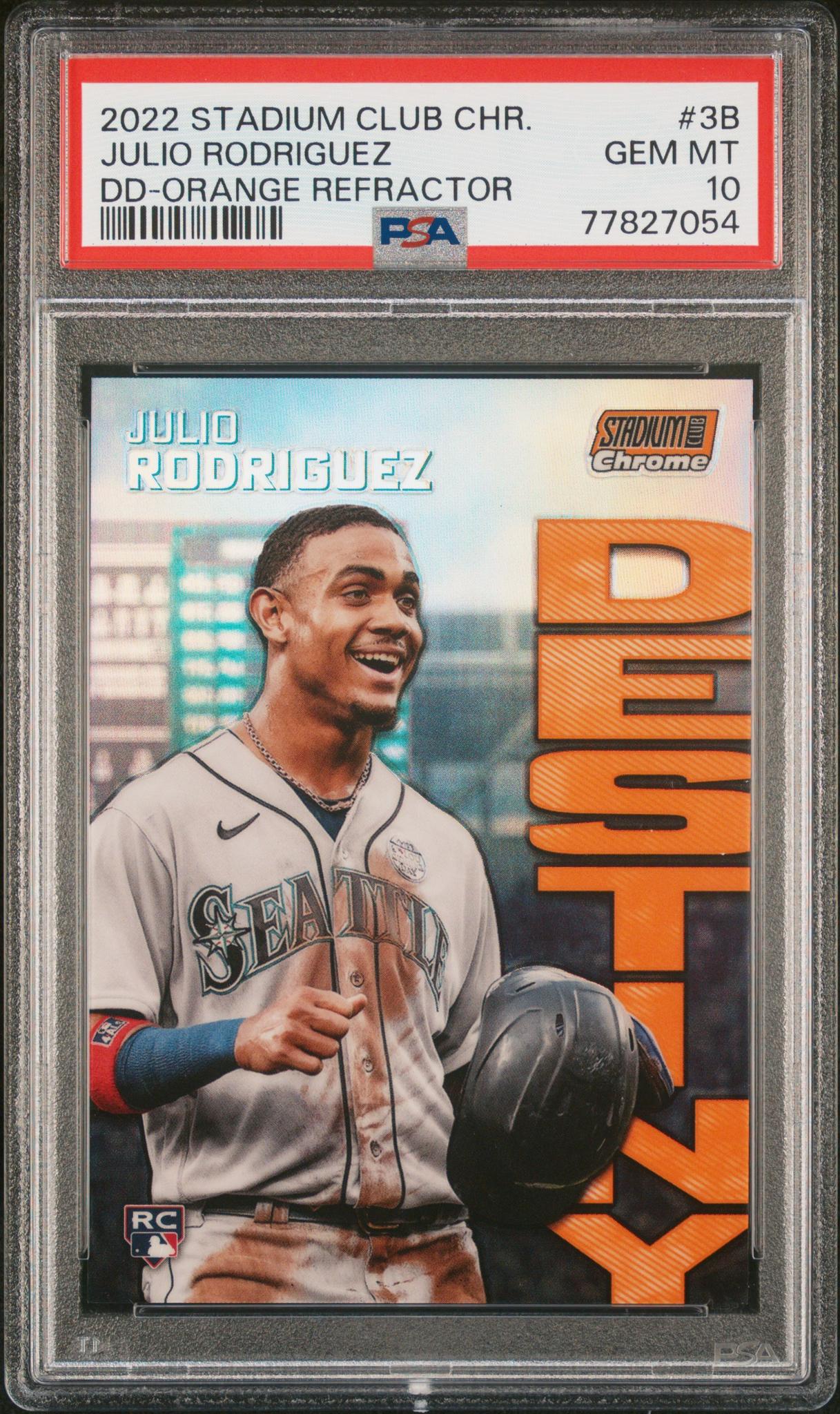 2022 Topps Stadium Club Chrome Dynasty and Destiny #3B Julio Rodriguez Orange Refractor PSA 10