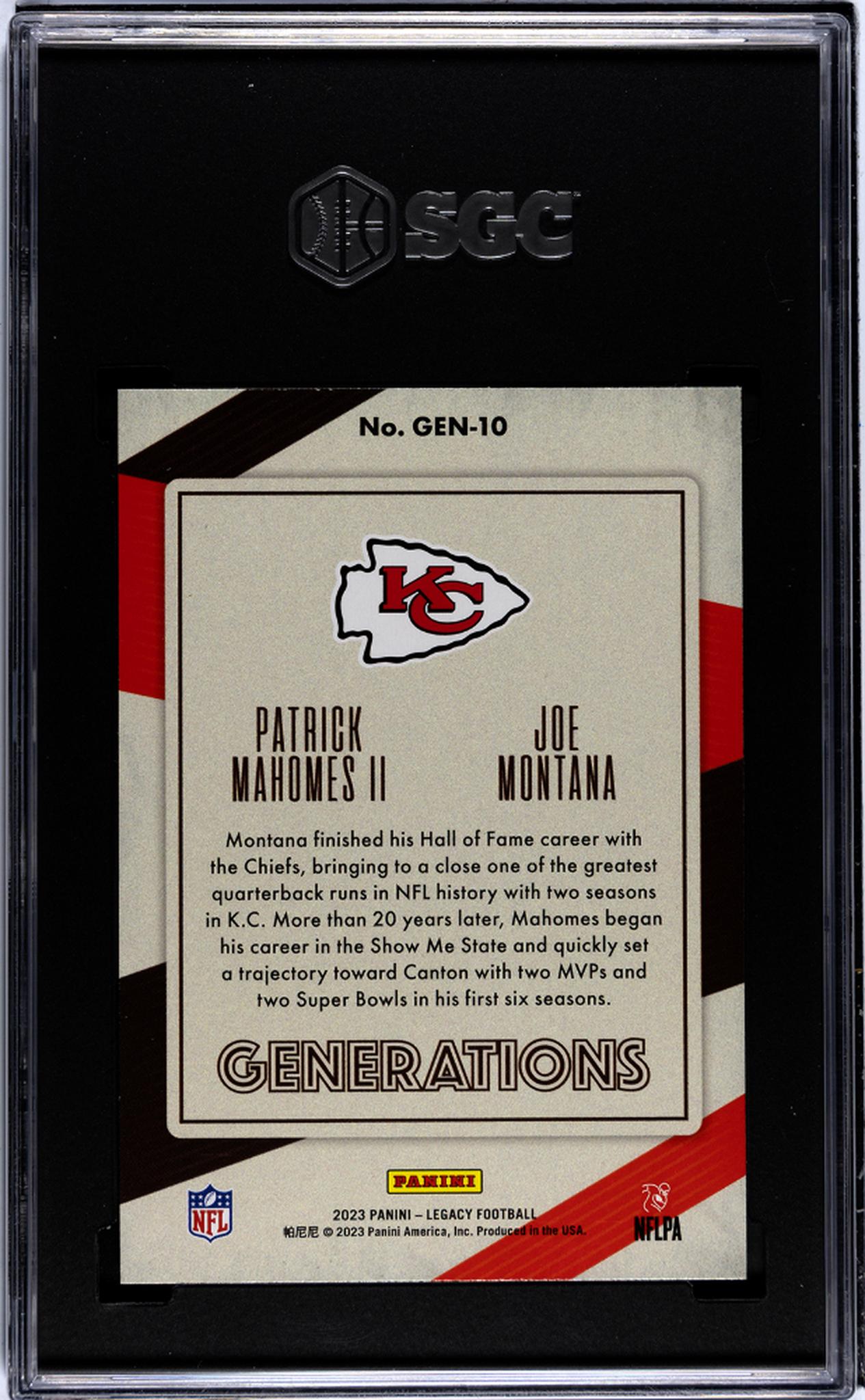 2023 Panini Legacy Patrick Mahomes II Joe Montana #GEN-10 SGC 10