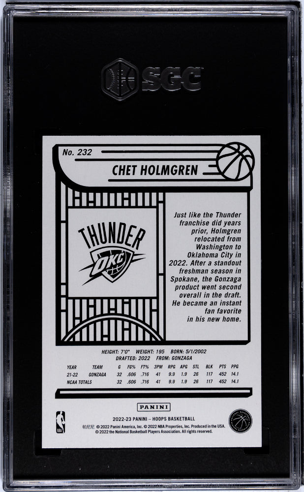 2022 Panini Hoops Chet Holmgren #232 RC SGC 9