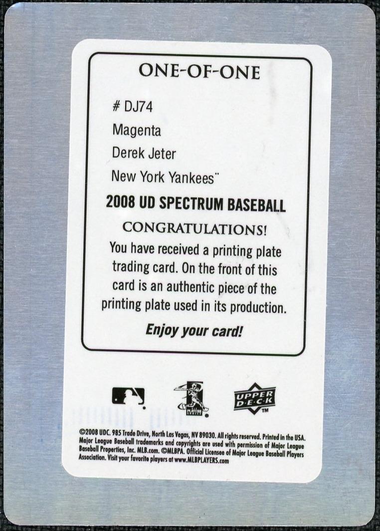 2008 Upper Deck Spectrum Derek Jeter Retrospectrum Printing Plates Magenta #1/1