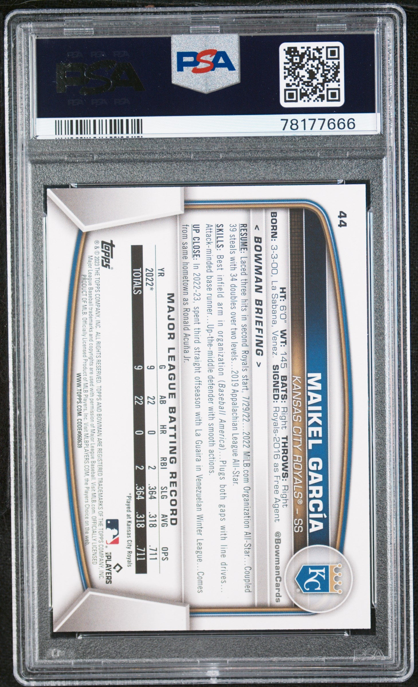 2023 Bowman Black Pattern Maikel Garcia #44 RC /25 PSA 9
