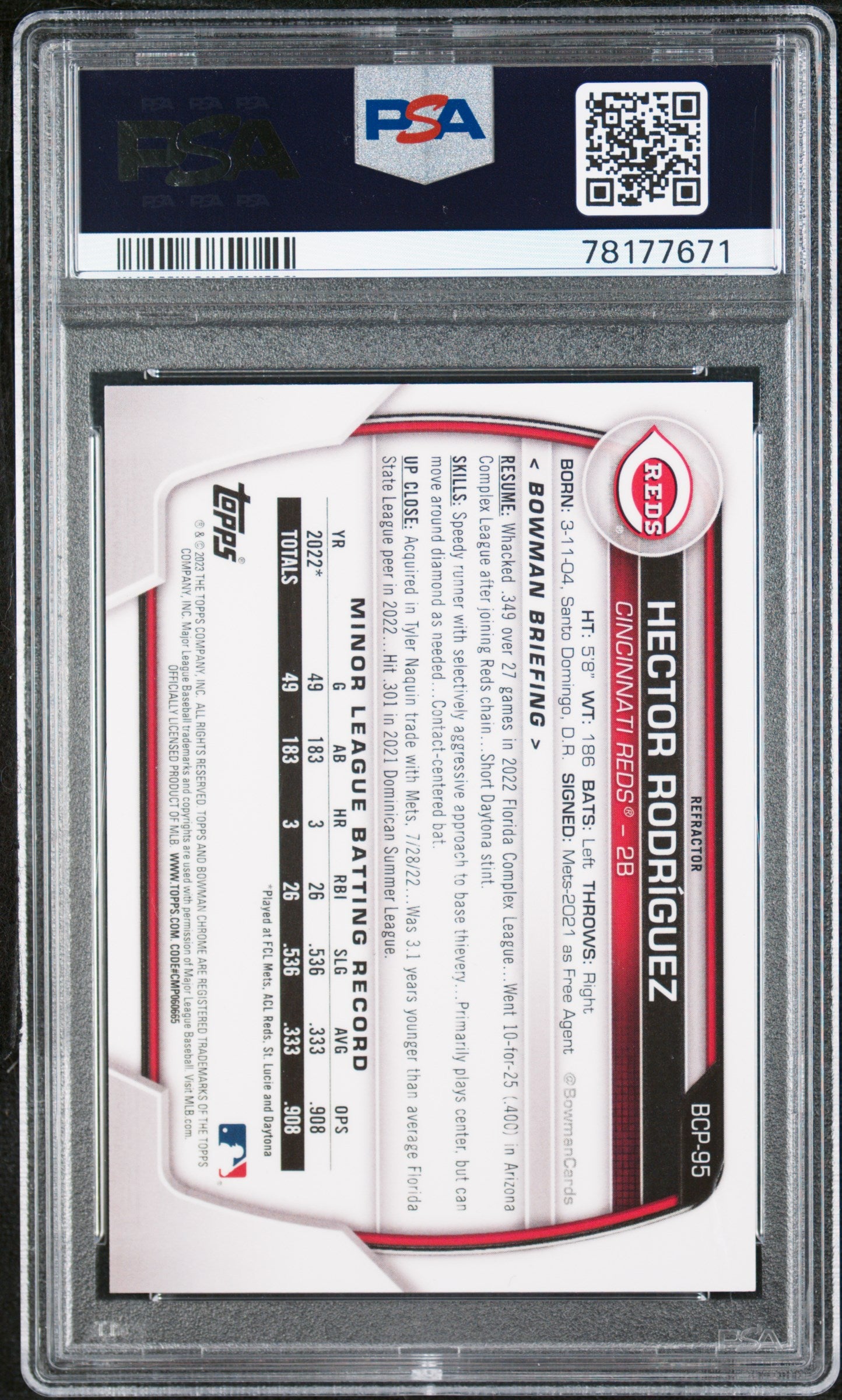 2023 Bowman Chrome Prospector Refractor Hector Rodriguez #BCP95 /499 PSA 10