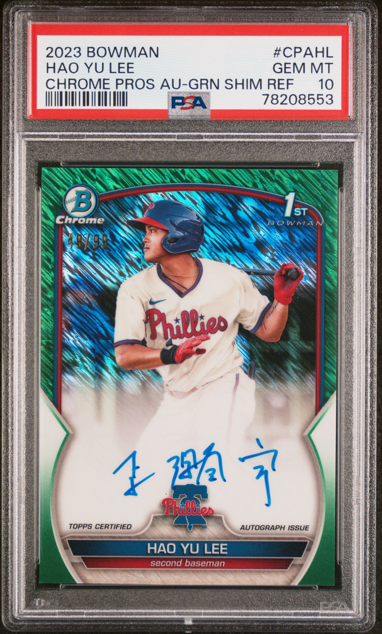 2023 Bowman #CPAH-LL Hao Yu Lee Chrome Prospects Autographs /99 Auto PSA 10